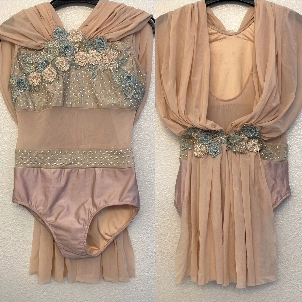 Glamour solo dance costume blush pink rhinestone custom stoned lyrical XLC child